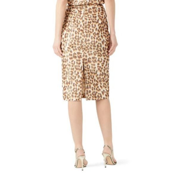 ROCHAS Yellow & Brown Leopard Print Silk Fitted Pencil Skirt Size 44 - Picture 3 of 9